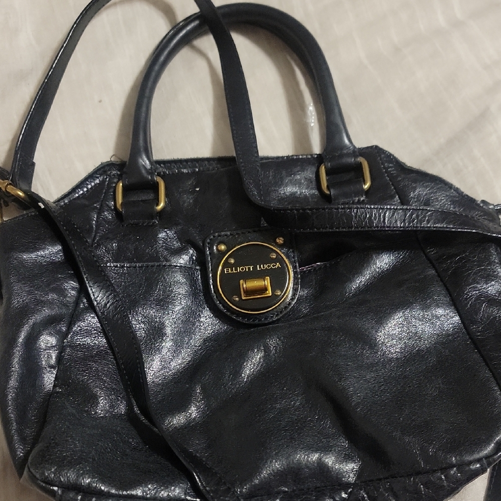 Elliott Lucca Black Satchel with Glossy Leather Finish